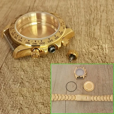 Pour Vk63 Mouvement Quartz 39mm Boîtier de montre acier doré bracelet de montre - Photo 1/4