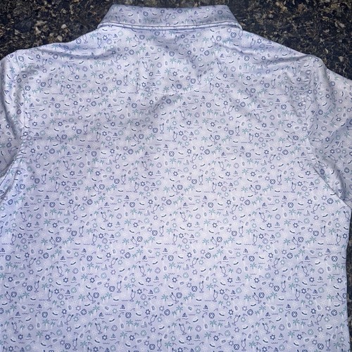 Boys Peter Millar Summer Comfort Performance Golf Printed Blue Polo Shirt M 9/10 - Picture 7 of 9