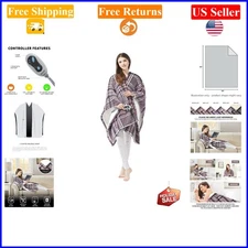 50x64 Grey Plaid Wearable Electric Heated Throw Blanket for Adults