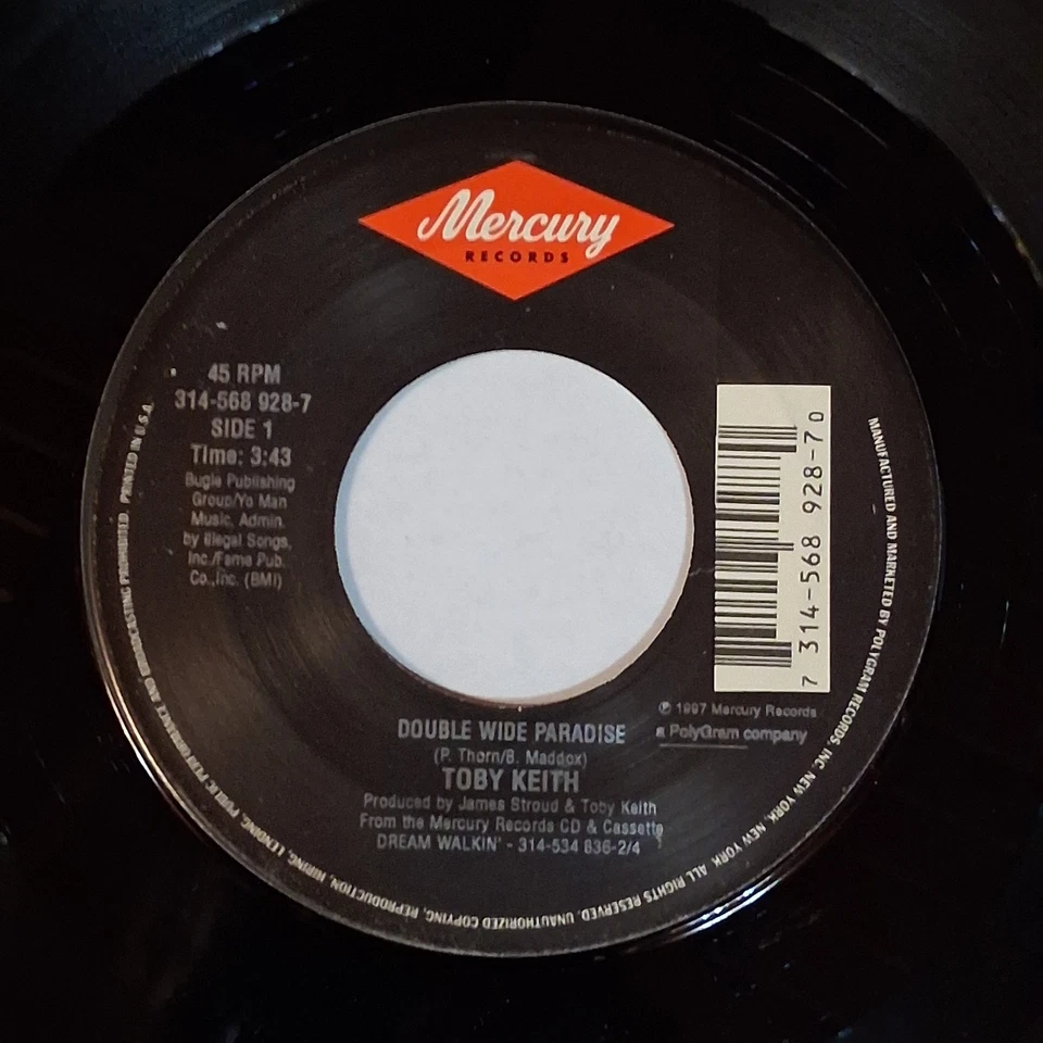 Toby Keith 7" Vinyl  Double Wide Paradise / Tired  45 rpm - Image 2 of 4