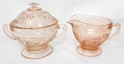 Vintage Federal Pink Sharon Cabbage Rose  Creamer And Lidded Sugar Bowl Set