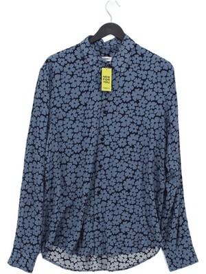 Sandro Women's Shirt M Blue Floral 100% Viscose Long Sleeve Collared Basic