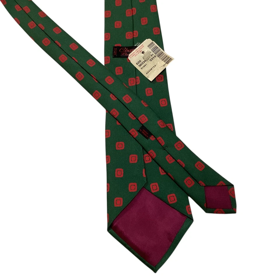 CHARVET Men's 100% Silk Necktie FRANCE Luxury Designer Geometric Green/Red NWD - Image 3 of 3
