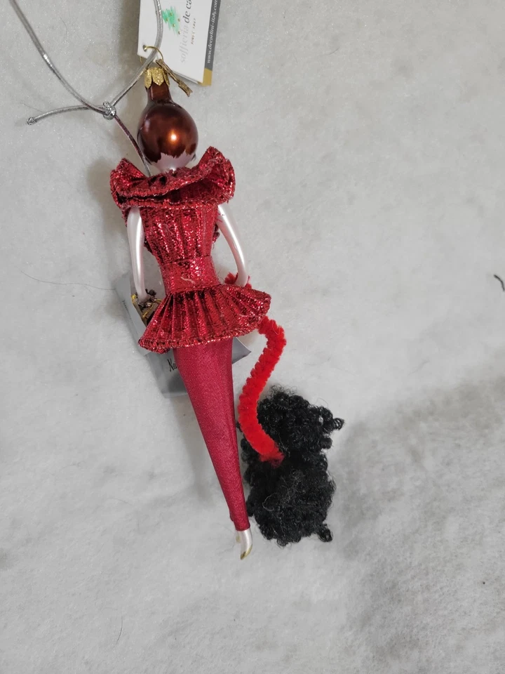2 SOFFIERIA DE CARLINI Hand Blown Glass Shopper Ladies w/Dogs Christmas Orn 7" - Image 2 of 4