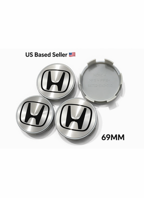 #ad Silver Black HONDA Set Of 4 Wheel Center Caps 2.75INCH 69MM $17.29