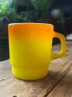 Vintage Anchor Hocking Fire King Glass Mug Orange Yellow Ombre Stackable 1960s