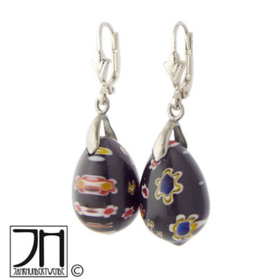 Vintage Murano Glas Ohrringe Millefiori Silber silver glass earrings
