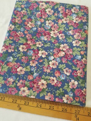OOP Vintage VTG Joan THE Kesslers Concord Blue Pink Floral Cotton Fabric BTHY 