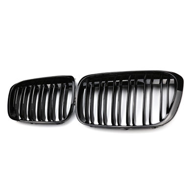 Double Line Gloss Black Front Bumper Center Grille For 2016-18 BMW X1 F48 SUV 