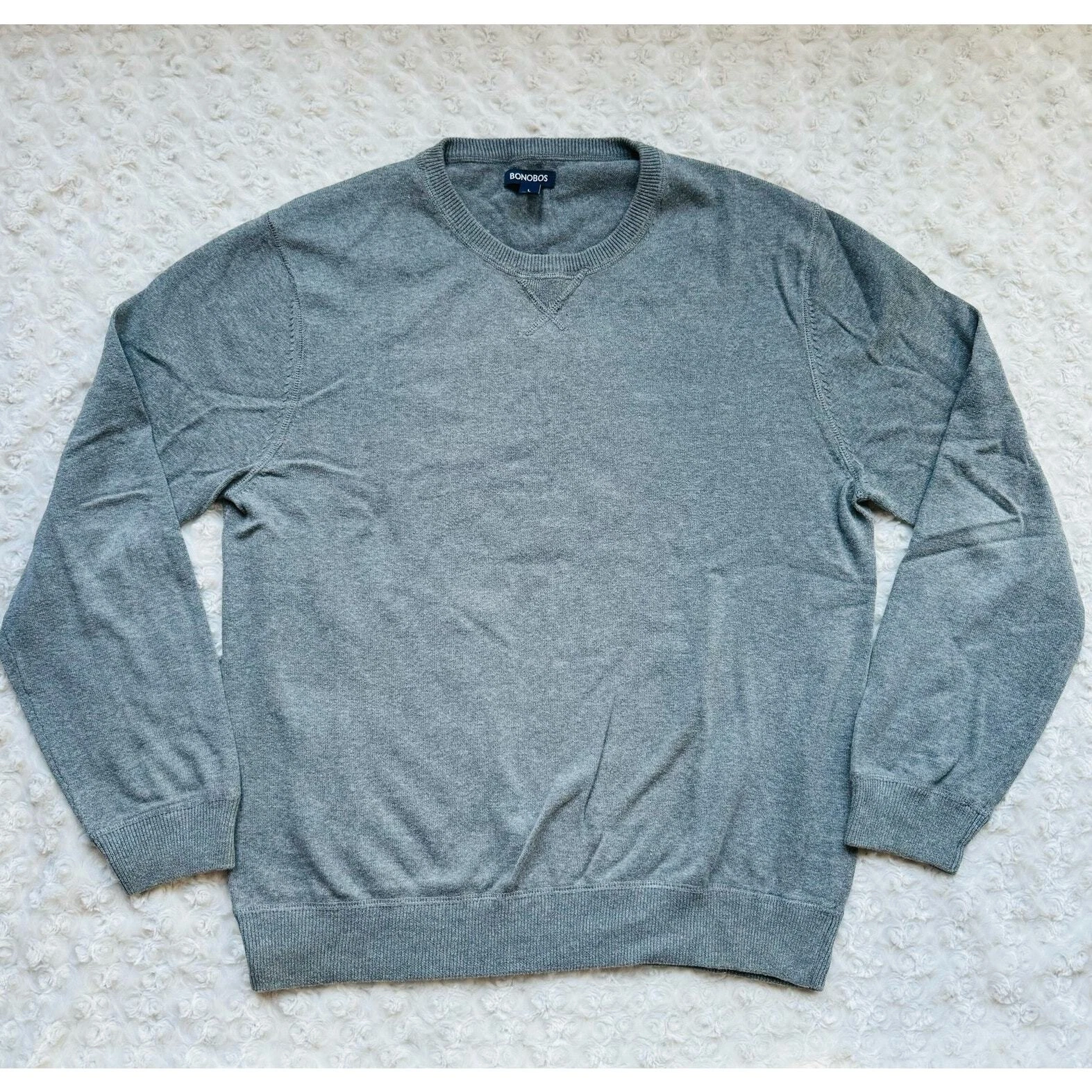 Bonobos Mens Grey Washable Merino Wool Crewneck Pullover Sweater Size Large