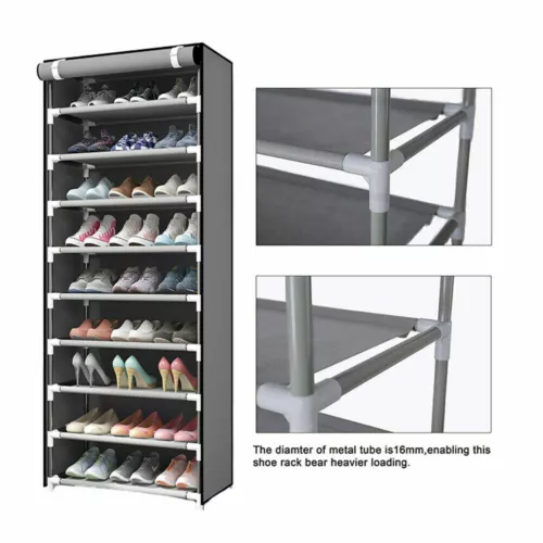 Shoe Rack 10 Layers 9 Shelf Shoes Standing Cabinet Storage Organizer Dustproof - Picture 2 of 12