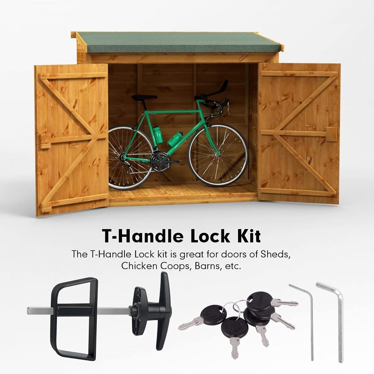 Shed Door Latch T-Handle Lock Kit with 5 Keys,Bteobfy 5-1/2" Stem Storage Barn S