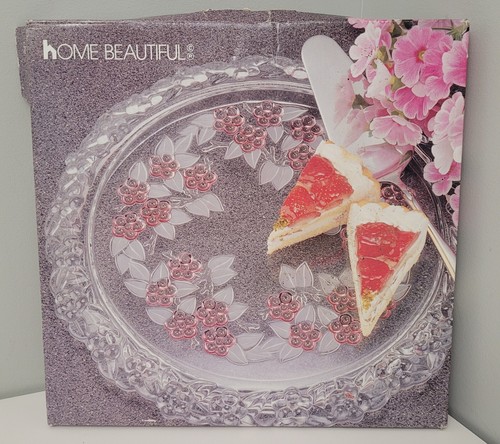 Vintage HOME BEAUTIFUL Germany Festival CAKE Plate 13" Holly Berries Crystal - 第 1/9 張圖片