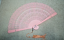 VINTAGE PINK CELLULOID PLASTIC LACE FOLDING HAND FAN 7" x 12"