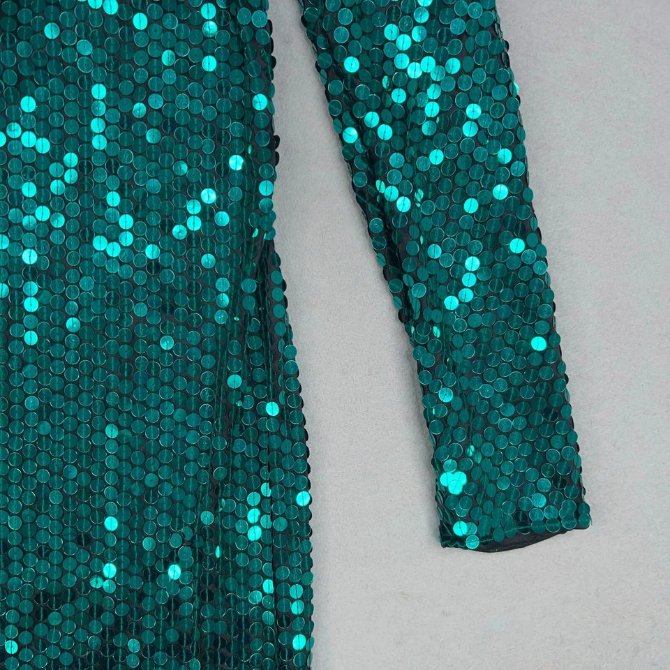 Платье женское Oleg Cassini 6 изумруд бирюзовый драгоценный камень блестки блеск вечернее вечеринки гламур - Изображение 4 из 4