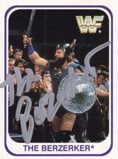 The Berzerker Signed WWF Merlin White Wrestling Trading Card WWE #98 1991