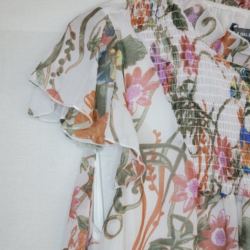 Kate & Mallory Top Womens 1X Multi Floral Smocked Flutter Sleeve Chiffon Blouse - Picture 5 of 12