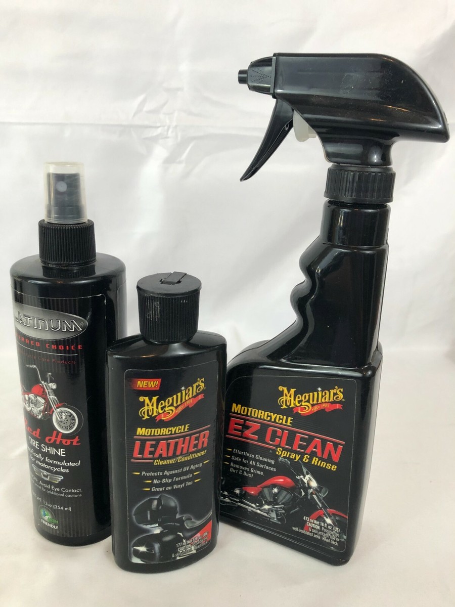 Bottles of Motorcycle Care Clean Spray Leather Cleaner Platinum  Preferred