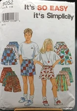 Simplicity 9052 Vintage Sewing Pattern Girls & Boys Shorts Size 7-14 1980s Retro