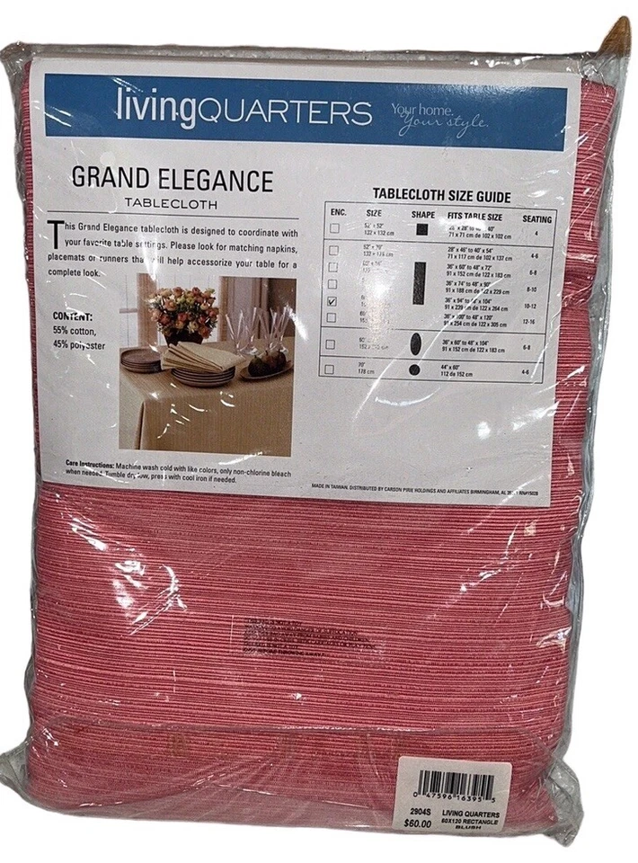 Living Quarters Grand Elegance ‘BLUSH’ Tablecloth~60”x120” Rectangle~NIP - Image 2 of 4