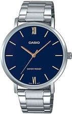 Casio MTP-VT01D-2B Men's Stainless Steel Minimalistic Blue Dial 3-Hand Watch