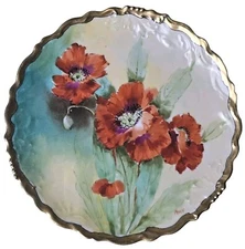 Antique Julius Brauer Studio 1905-1910 Red Poppy Plate signed By BRAUER