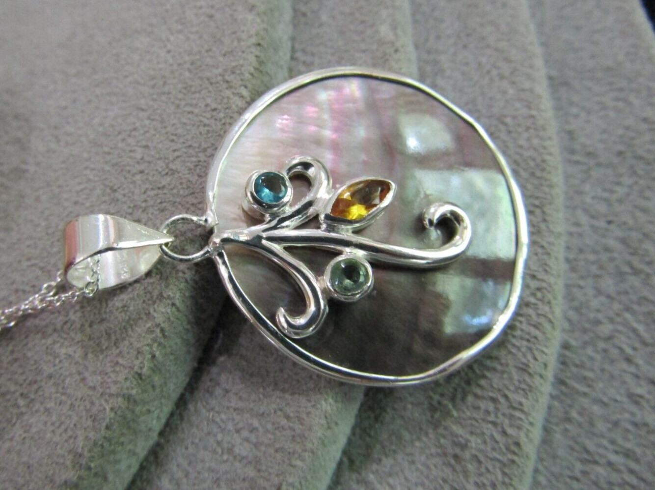 Sterling Silver MOP/Abalone Multi Gem Pendant Nec… - image 4