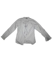 Women Gap Blue Pinstripe Ruffle Front Career Blouse Size S