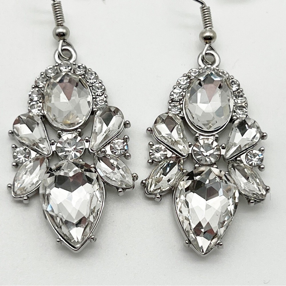 Clear Rhinestone Dangle Statement Earrings 1.5” F… - image 2