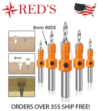 5 PIECE 8mm Adjustable Counterbore Countersink Drills Bits Countersunk Drill Bit