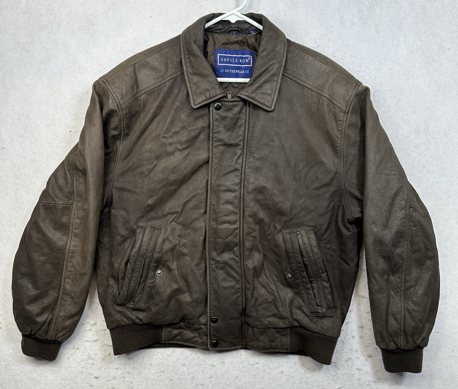 Giubbotto bomber pelle vintage uomo taglia L Saville fila marrone zip tasche foderato