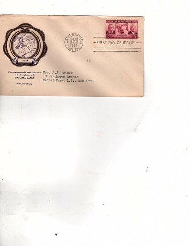 1939 #856 PANAMA CANAL 3C FDC 2 CACHET COVER plimpton (mb14 - Picture 2 of 2