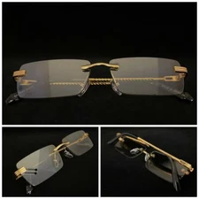 Men's Classy Elegant Clear Lens Slight Tint SUN GLASSES Rimless Gold Metal Frame