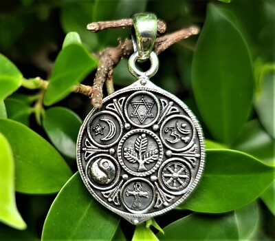Heilige Symbole Anhänger Sterlingsilber CO-EXIST Yin Yang Mondsichel Om David 