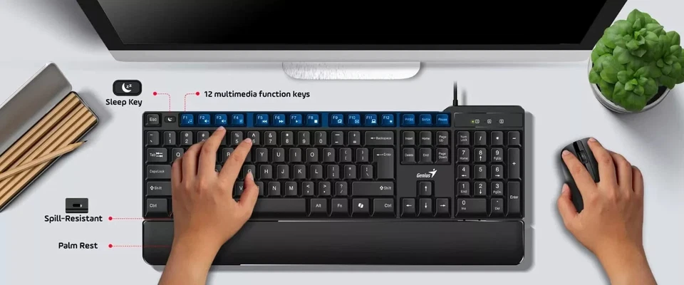 Genius USB Wired Keyboard Multimedia Keys Palm Support UK Layout For PC Laptop - Image 4 of 4