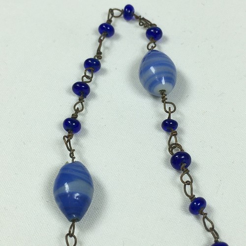 Girocollo in vetro fusibile artistico blu vintage collana di perline lavorazione a lampada 17" - Foto 12 di 18