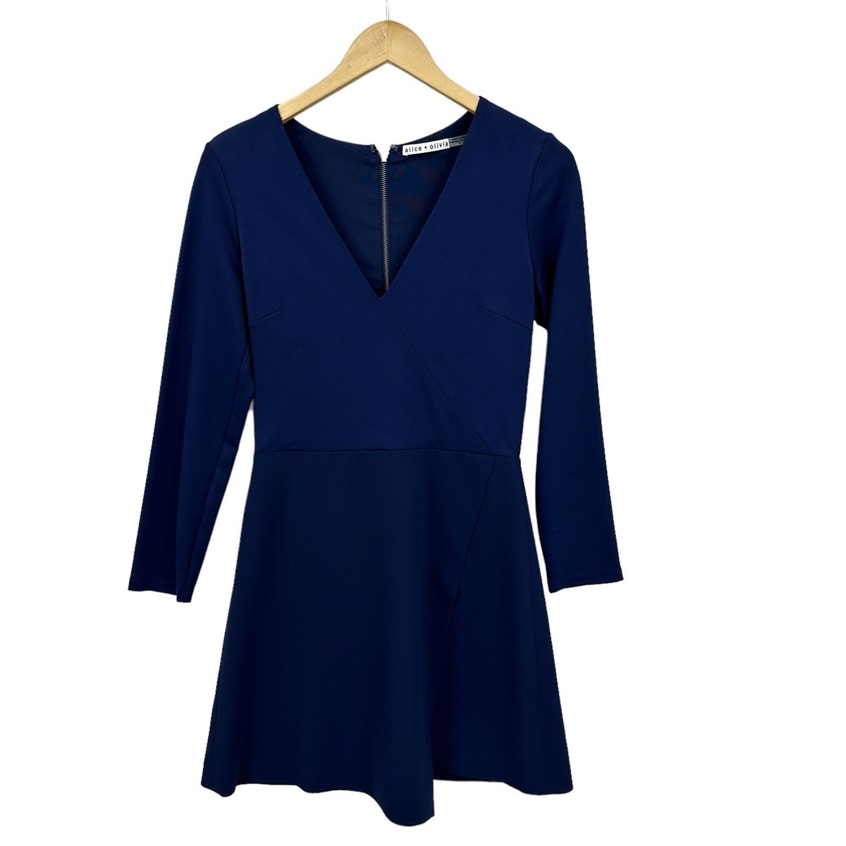 ALICE & OLIVIA Dress Womens 6 Blue V-Neck Long Sleeve R781 ALICE & OLIVIA Dress Womens 6 Blue V-Neck Long Sleeve R781