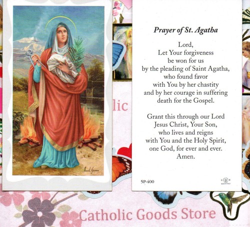 St Agatha with prayer of Saint AGATHA - Paperstock Holy Card
