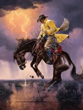 Lightening Spooked Horse - Western Art Print- 2 Sizes