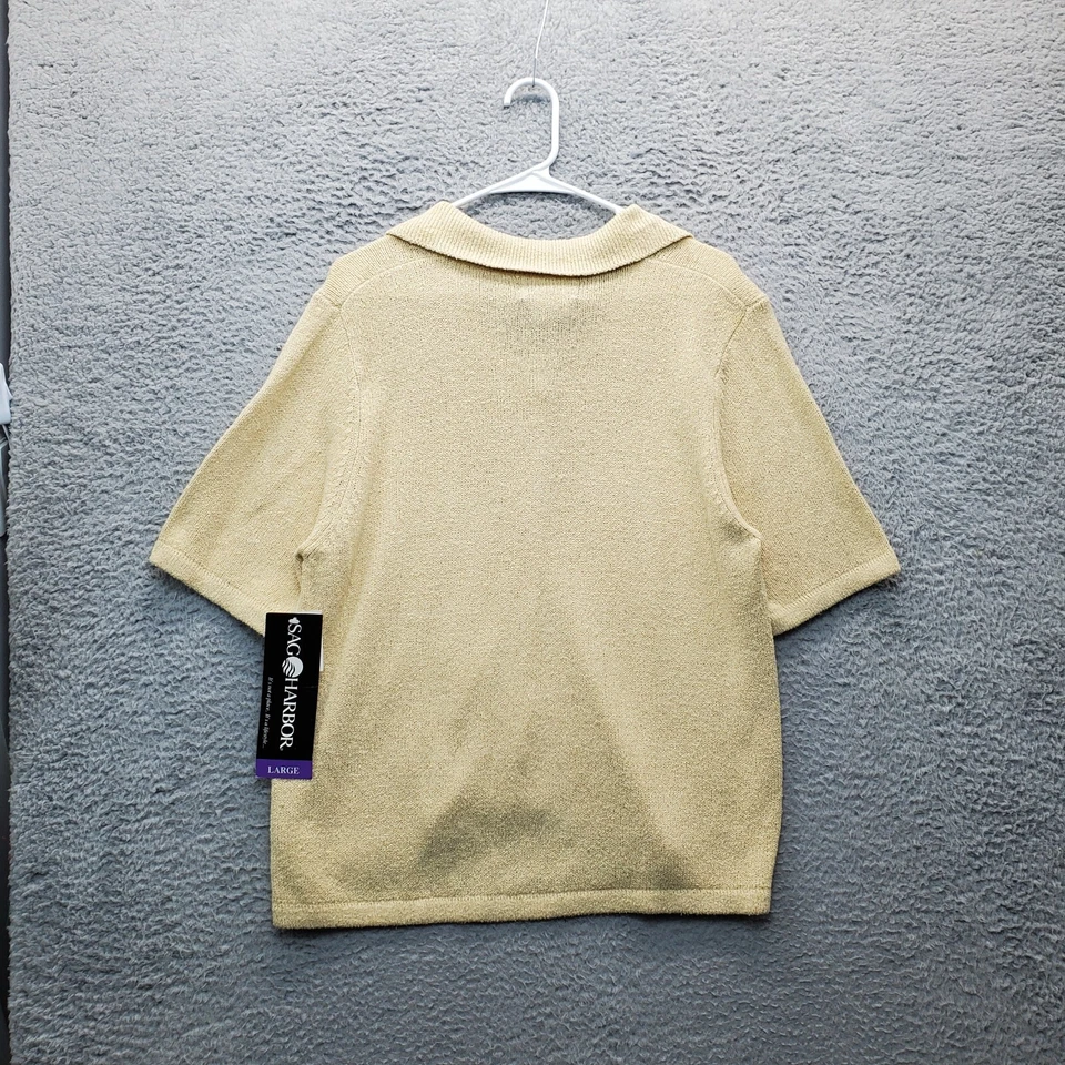 Cárdigan Suéter Sag Harbor Mujer Grande Tostado Tejido Manga Corta Cuello Abotonado Foto 2 de 4