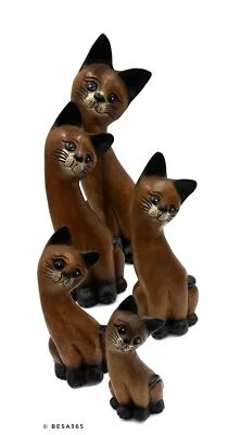 Katzen Bali Dekoration Handarbeit Geschenk Holz Handbemalt Figur Geschenk Natur - Bild 1 von 4