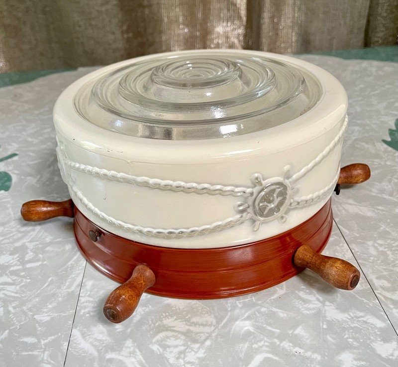 Vintage Ceiling Mount Nautical Ships Wheel 2 Bulb MCM Light Fixture
