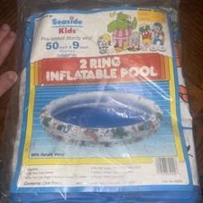 Vintage Inflatable Kid 2 Ring Swimming Pool 50”x 9” Ocean Animals Seaside Kids