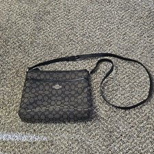 Coach Signature Logo Zip Crossbody Bag Black/Gray Adjustable Strap Silver HW