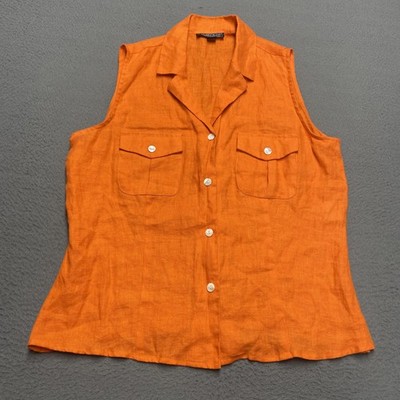 Harold's Shirt Womens 8 Orange Linen Sleeveless Button Front Pockets Casual