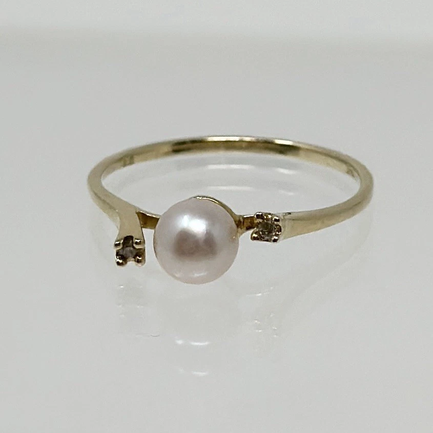 Anillo Vintage Oro Amarillo 14k Perla Natural Talla 7 Foto 2 de 4