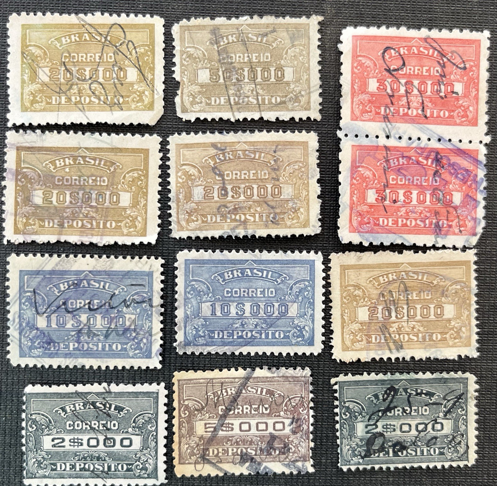 Brazil - Lot Of 12 Classic Early 1900’s Revenue Tax  Stamps - Deposito