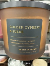 Scentsational GOLDEN CYPRESS SUEDE Soy Blend Large 2 Wick Candle Wooden 26oz