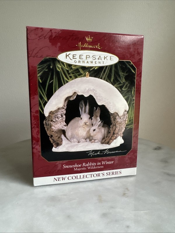 New in Box 1997 Hallmark Keepsake Ornament Snowshoe Rabbits in Winter