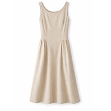 Japna Dress M Beige Linen Blend Smocked Back Midi Boho Cottagecore Festival